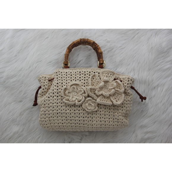Patricia Nash Handbags - PATRICIA NASH Cantinella Crochet Bamboo Handle Satchel Bag Purse Grannycore